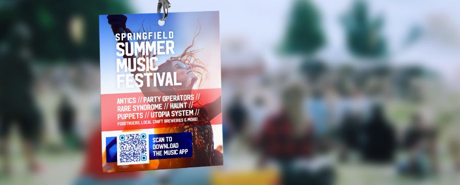 Example of a festival event badge with an App Store QR Code