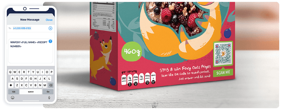 QR Code marketing idea on a cereal box with the SMS QR Code