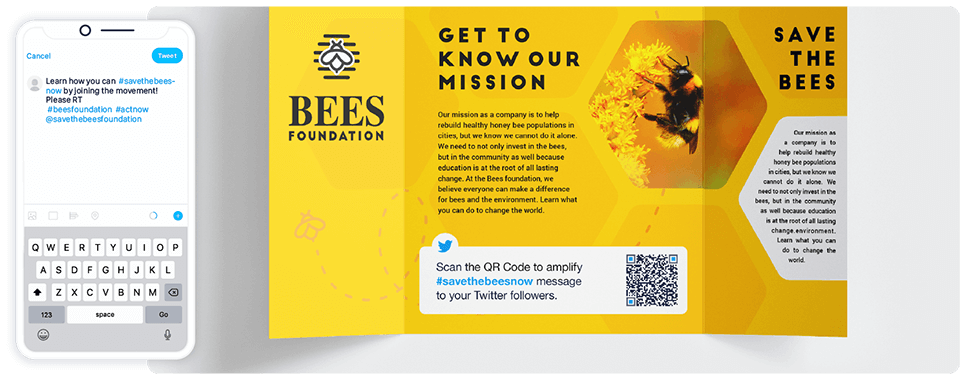 QR Code marketing idea on a brochure with a Twitter QR Code