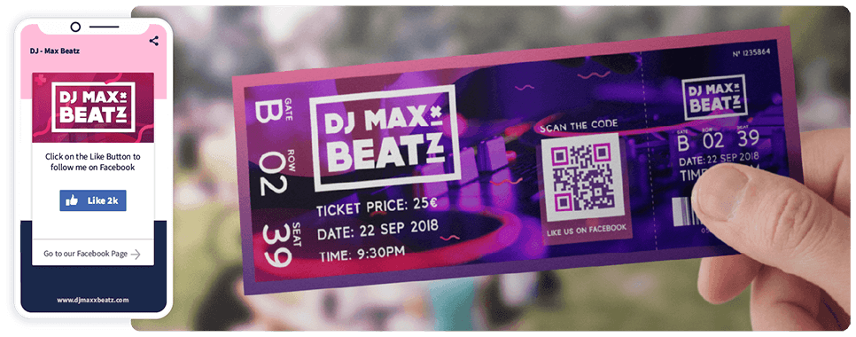 QR Code marketing idea on a ticket with a Facebook QR Code