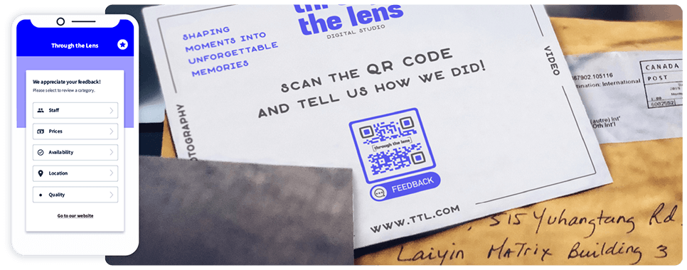 QR Code marketing idea on postcard with a Feedback QR Code