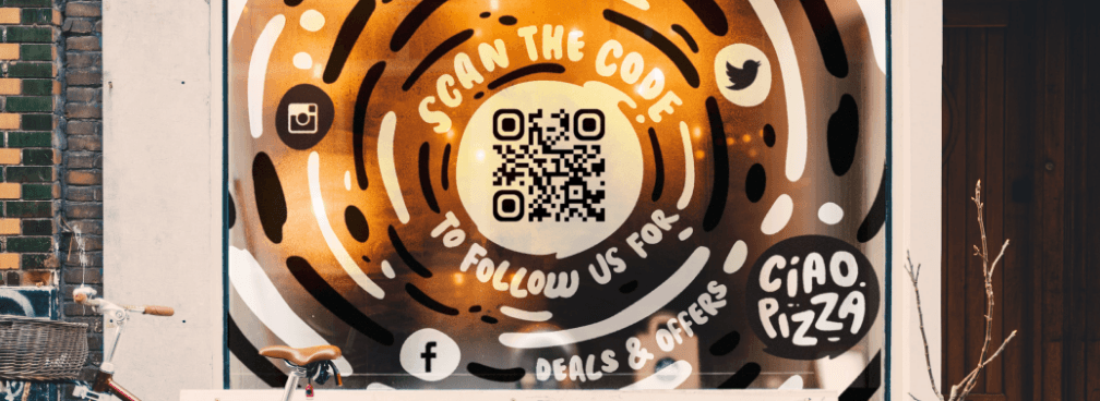 QR Code example on a store window of a restaurant
