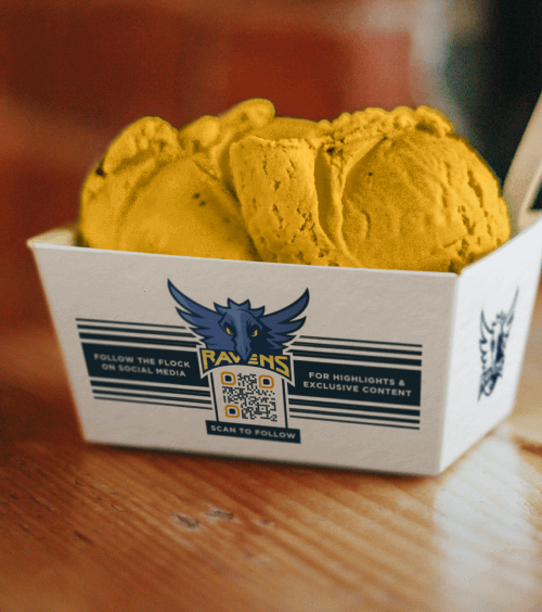 Creative QR Code on food packaging promoting socials.