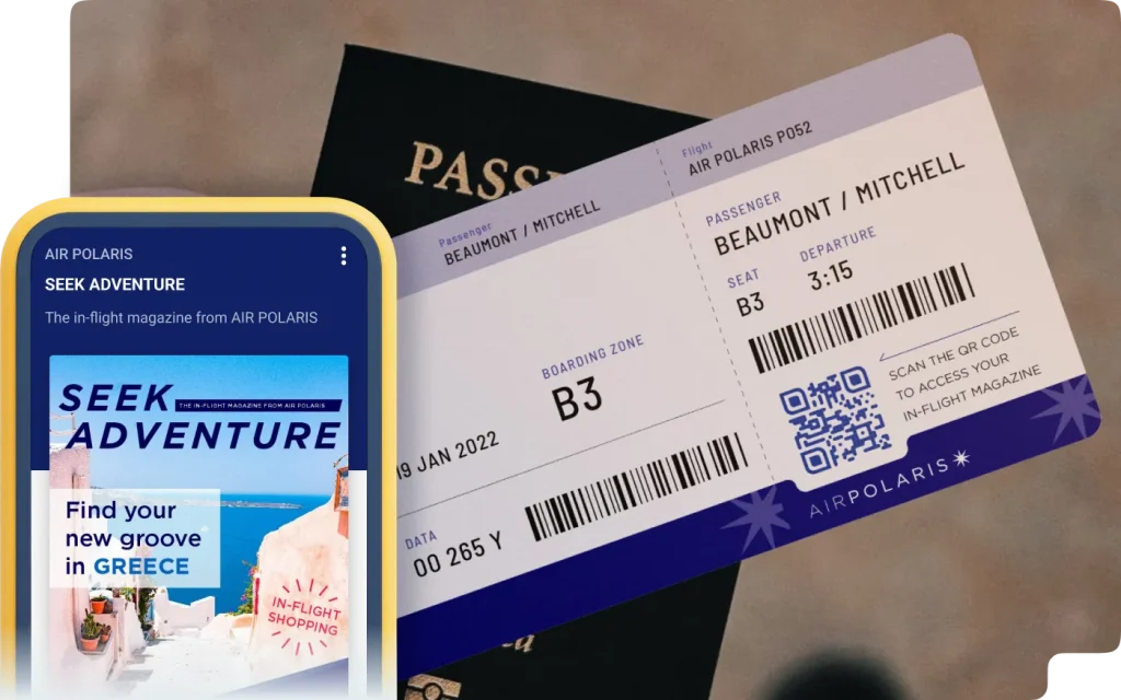 QR Code on an airport departures board prompting people to scan to view flight updates on their mobile phones.