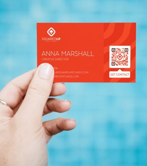 QR Code idea on a business card that stores a designer's contact details