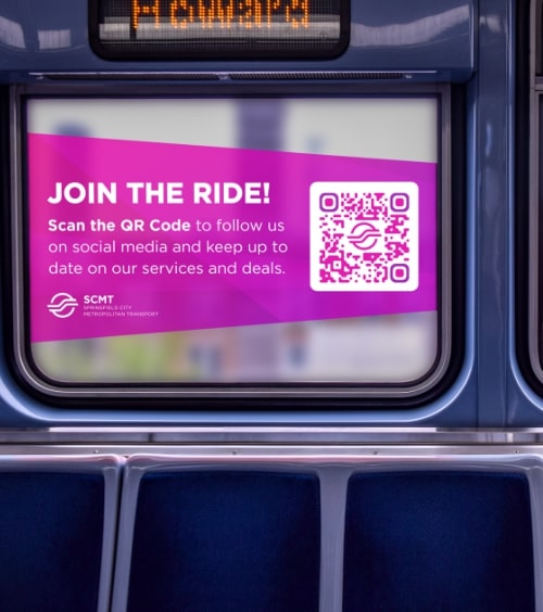 QR Code idea on a public transportation's window that promotes social media