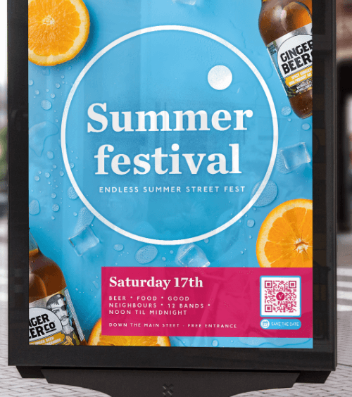 An outdoor signage by an event management company to promote an event with a QR Code.