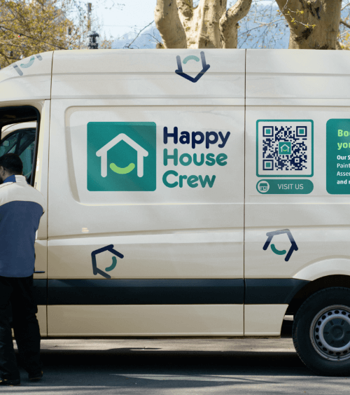 A vehicle of a home repairs and maintenance company that advertises with a QR Code that leads to information on the business’ operating hours, services offered, and much more.