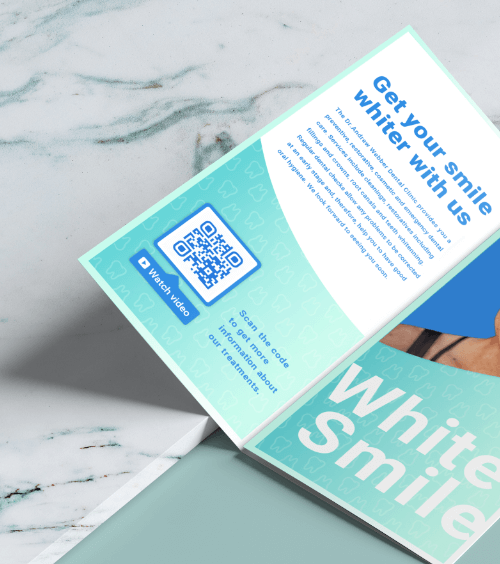 Brochure with information about tooth whitening including a QR Code with a