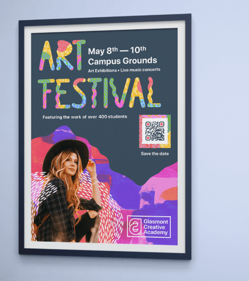 A poster that promotes a school or university’s event with a QR Code that lets students and teachers view and save event details when scanned.
