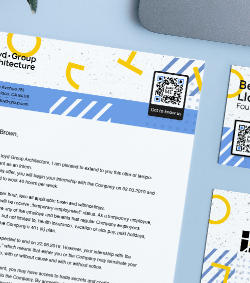 An official company letter with a QR Code on the letterhead that contains business information.