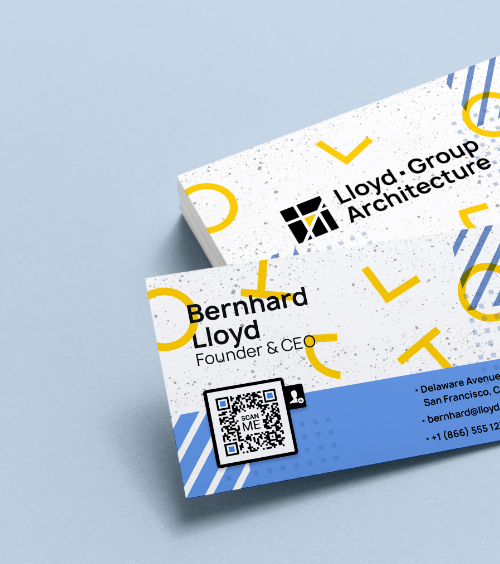 A business card of an architect with a QR Code that contains all contact details.