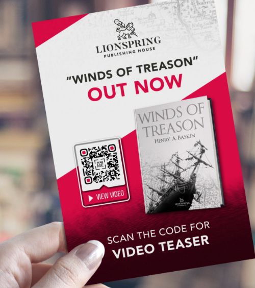 A promotional flyer for a new book with a QR Code that displays a video teaser trailer.