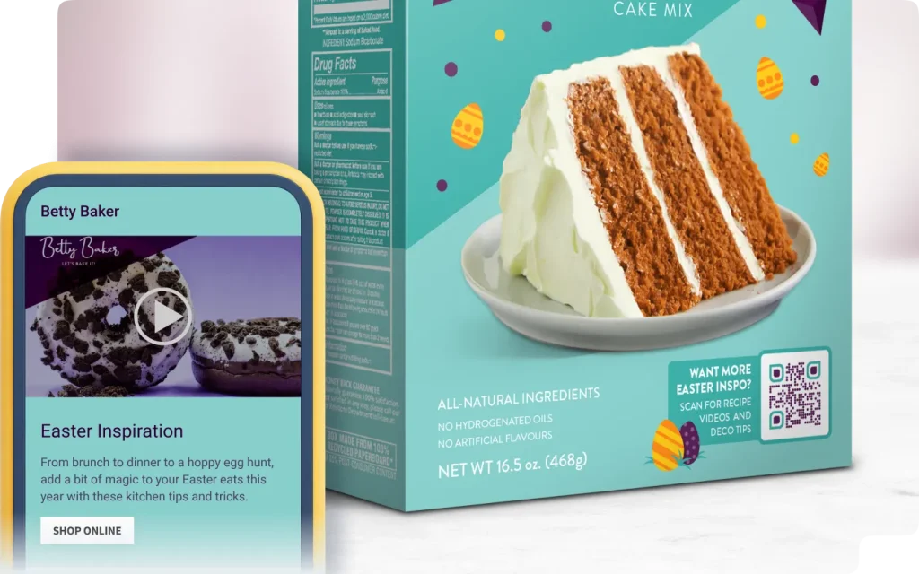 Easter inspo QR Code on food packaging.