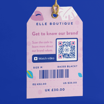 A QR Code frame with a CTA inviting people to watch a video.